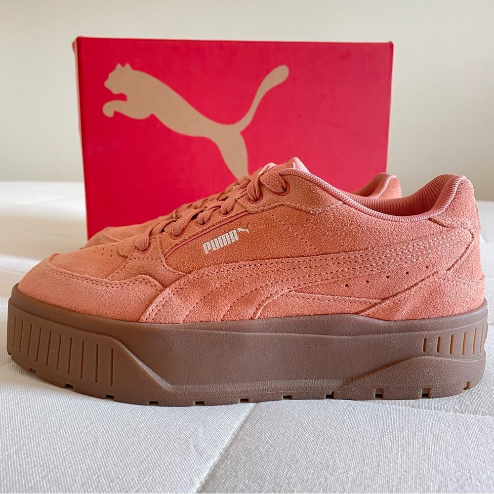 Puma Womens Coral Peach Suede Platform Karmen II Idol Sneakers, Size 10 - Picture 3 of 16